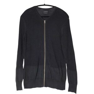 All Saints Deft Cardigan Black Full Zip Mesh Cotton Webbed Sweater Men's Small